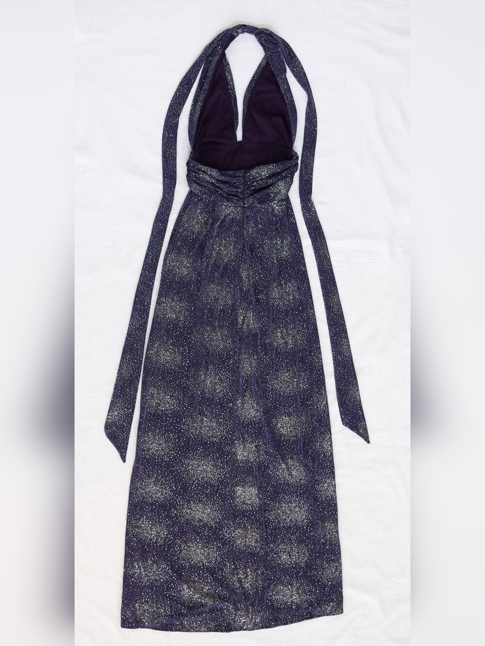 Lucy in the Sky Petra Shimmer Halter Maxi Dress Thigh Slits Purple Size S Formal - Picture 7 of 10